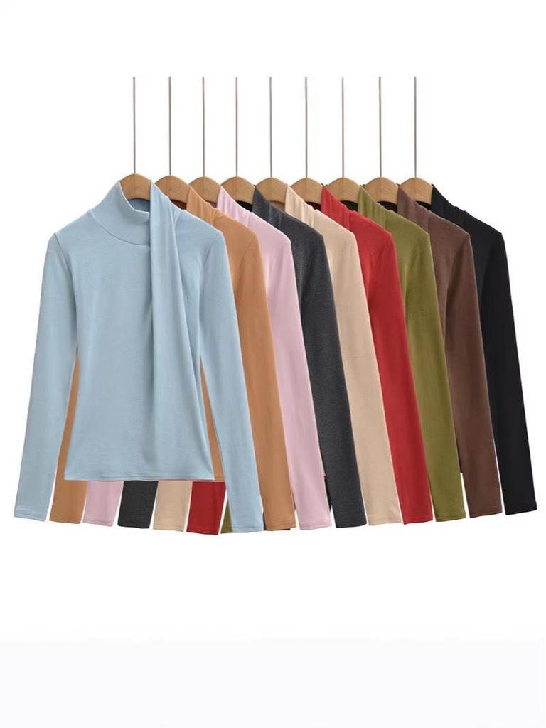 Women's Korean-Style Cashmere-Feel Slimming Long-Sleeve T-Shirt for Autumn/Winter.