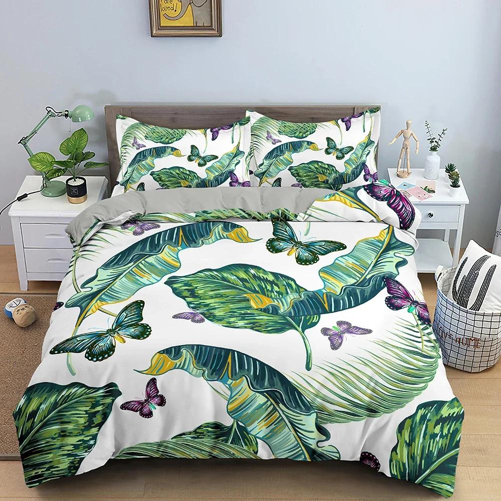 3D Tropical Plant Leaves Bedding Set Quilt Cover For Bedroom Luxury Duvet Cover Set With Pillowcase King Twin Bedclothes