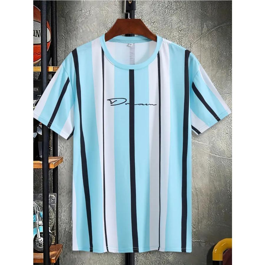 

Мужская футболка с надписями в полоску, с коротким рукавом, с круглым вырезом, винтажная, спортивная, повседневная, больших размеров L