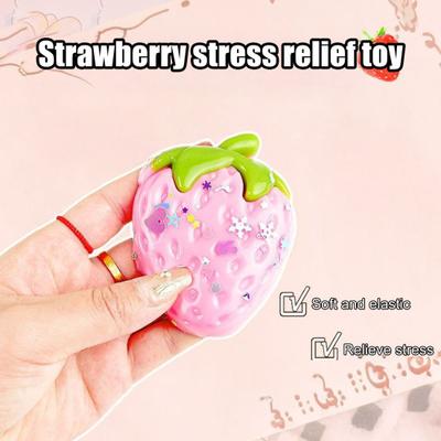 Squeeze Toy with Sequins Realistic Stress Ball Strawberry Shape Slow Rebound Simulation Fruit Sensory Fidget