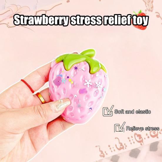 Strawberry Squeeze Toy with Sequins Realistic Strawberry Shape Stress Ball Slow Rebound Simulation Fruit Sensory Fidget Toy