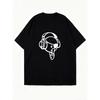 Oversized T Shirt Dress Black Cartoon Astronaut With Headphones And Heart Print Casual Streetwear For Women