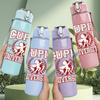 1PC Cupid University Retro Badge Print 750ml Color Plastic Sports Water Bottle Leakproof Flip Straw Lid Suitable for Sports Office Home Use