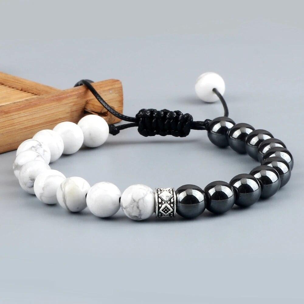 Trendy White Men Beads Bracelet Handmade Natural Tiger Eye Lava Stone Onyx Strand Adjustable Bracelets Women Yoga Energy Jewelry