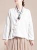 Placket embroidered disc-buckled cotton and linen long-sleeved cardigan women's casual loose spring and autumn top