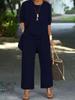 Casual O Neck Vest Cardigan Three Piece Set Elegant Solid Color Loose Pants Outfit Autumn Winter Fashion Women Long Sleeved Suit