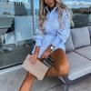 2Pcs/Set Stand Collar Long Sleeve Single Breasted High Waist Women Outfit Embroidery Hollow Lace Shirt Wide Leg Shorts Set
