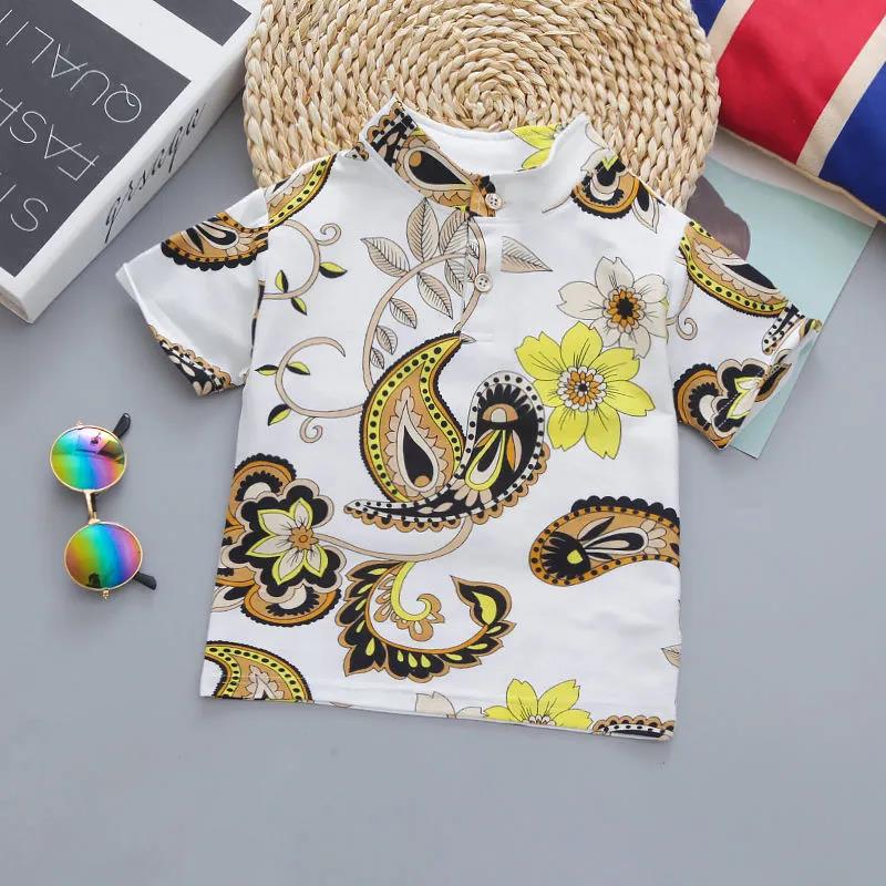 Children's Printed T-shirt Cotton Boy's Polo Shirt Stand Collar Short Sleeve T-shirt Printed Short Sleeve Shirt Trendy Top Korean Style Casual T-shirt
