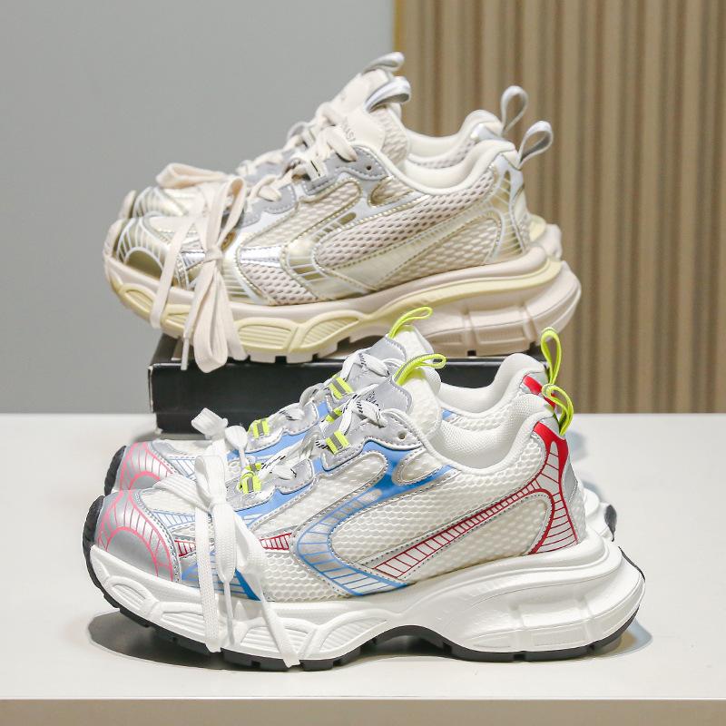 Thick-soled Dad Shoes Women's Versatile 2025 Summer Explosion Contrasting Colors Mesh Breathable Lightweight Sports Shoes Women's Shoes