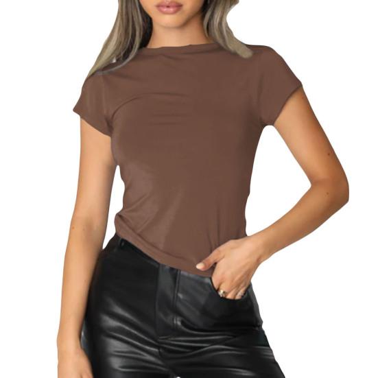 Damska koszulka z okrągłym dekoltem i krótkim rękawem, pulowerowe topy Slim Fit, jednokolorowy T-shirt Streetwear