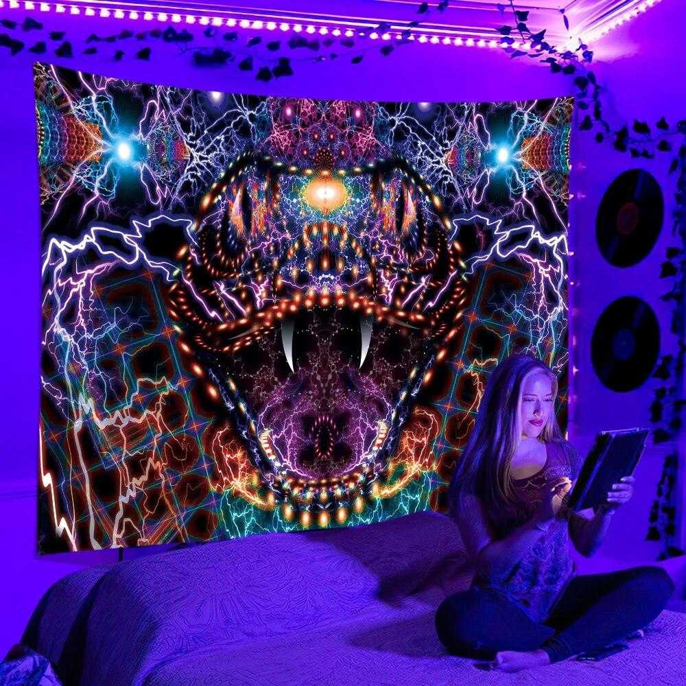 

Флуоресцентный гобелен, УФ-реакция, психоделический, настенный, хиппи, диджей, украшение для спальни, отдельное помещение 100X75CM