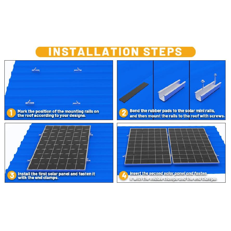 14/12/10/6 Stück Solarmodul-Montagehalterungen Mittel- und Endklemmen und Schienen-Kit für Dacheindeckung Solarmodule verschiedener Größen
