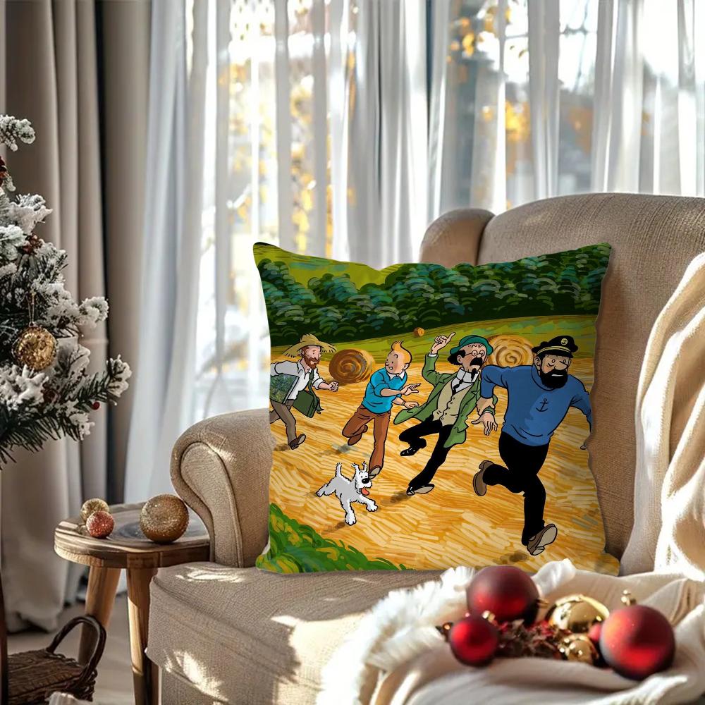 

The Adventures of T-Tintin Animation Pillow Case Square Pillow Bedroom Sofa Leisure ComfortCar Living Room Home Decoration 40X40 16x16Inch