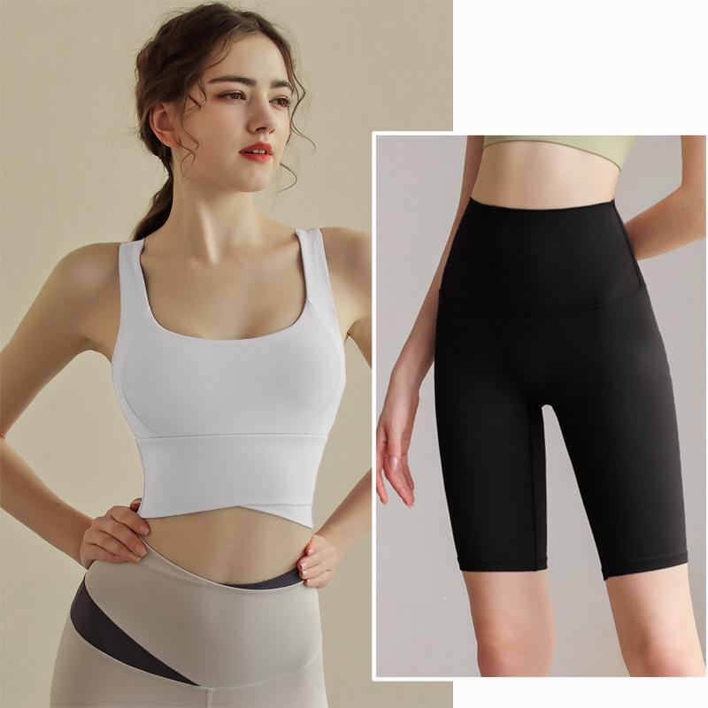 JYL Summer Hip Lifting Fitness Shorts High Waist Quick Dry Yoga Set