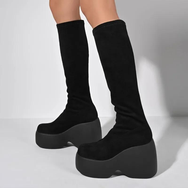 Shoes for Women 2024 Hot Sale Slip-on Women's Boots Fashion Solid Modern Boots Women New Plus Size Round Toe Knee-High Boots