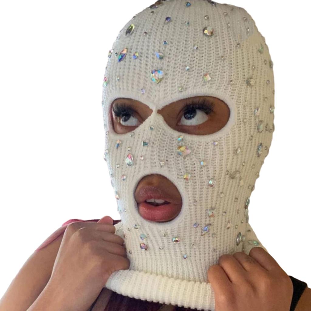 Balaclava Blingbling Face Cover Jeweled Hat Hooded Neck Warmer for Outdoor Halloween Cosplay Balaclava Cap