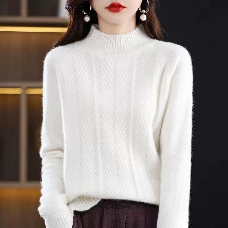 Sweater Women's Autumn and Winter Casual Long-sleeved Half Turtleneck Knitted Sweater Loose Solid-color Pullover