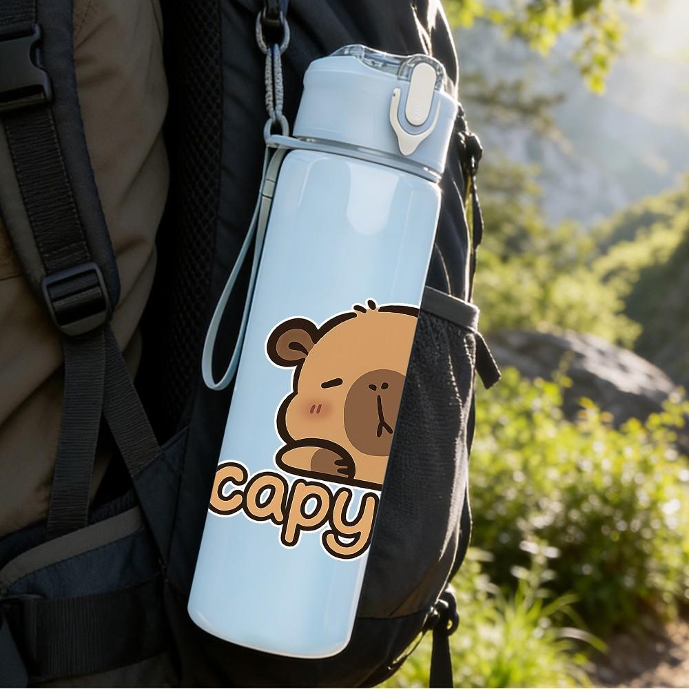 1PC Copy Bear Cute Cartoon Bear Print 750ml Color Plastic Sports Water Bottle Leakproof Flip Straw Lid Suitable for Sports Office Home Use