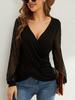 Frühling Einfarbig Französische Spitze Laternenärmel Locker Überkreuz T-Shirt Damen Oberteil Mode Täglich Basic Büro Dame Lässig Schlanke Passform Damen Elegantes Oberteil