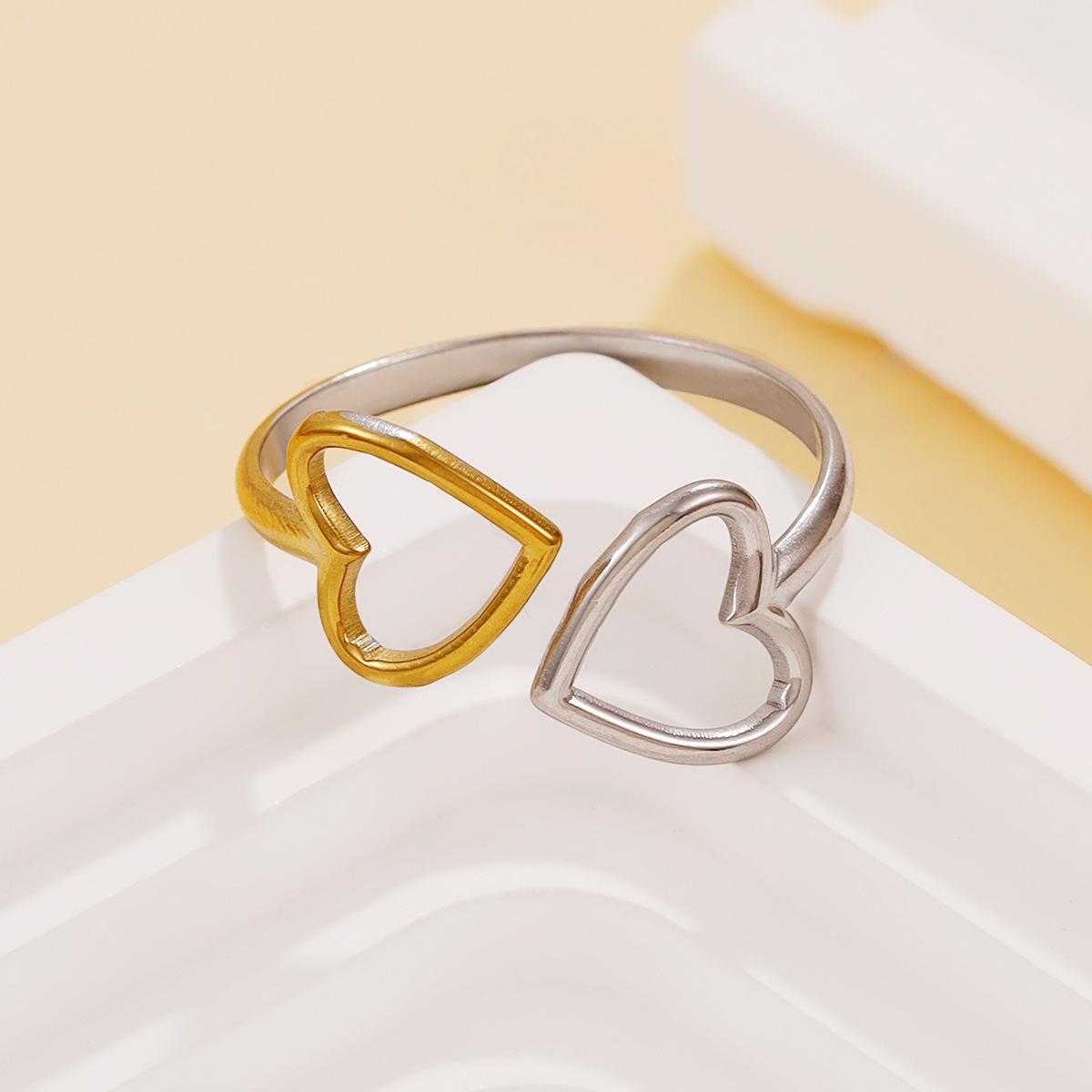 Retro Floral Starlight Stainless Steel Gold Ring with Geometric Lines