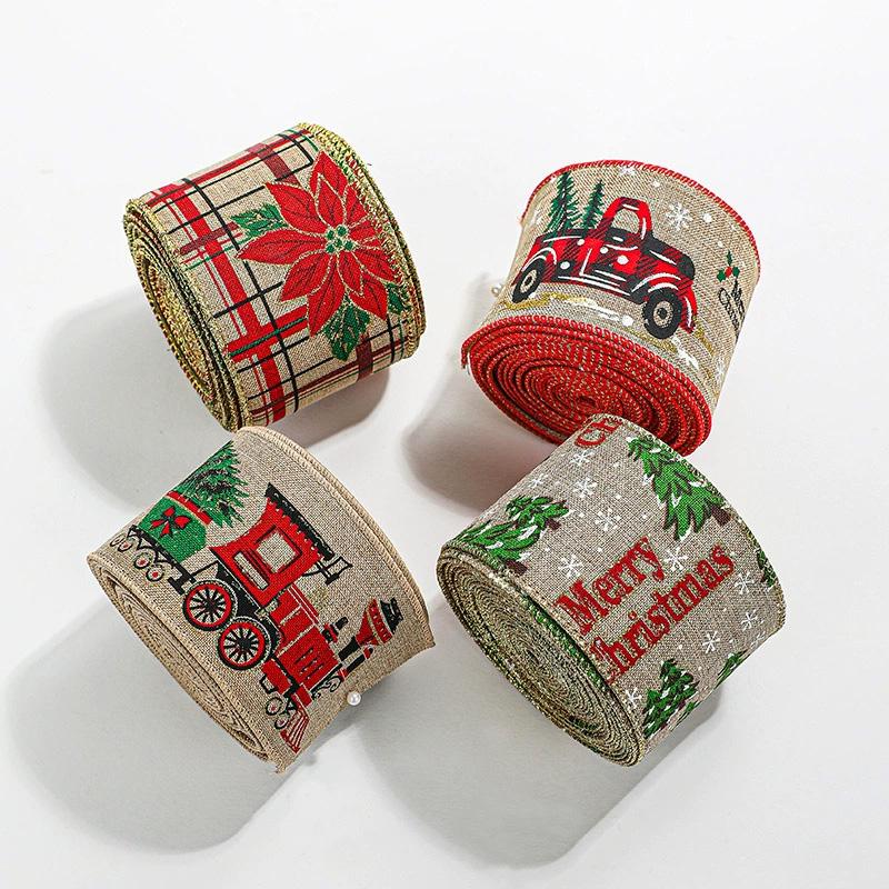 2M/Roll Christmas Classical with Wired Edge DIY Xmas Tree Ribbon Gift Wrapping Craft Ribbon Wreath Bows Imitation Hemp