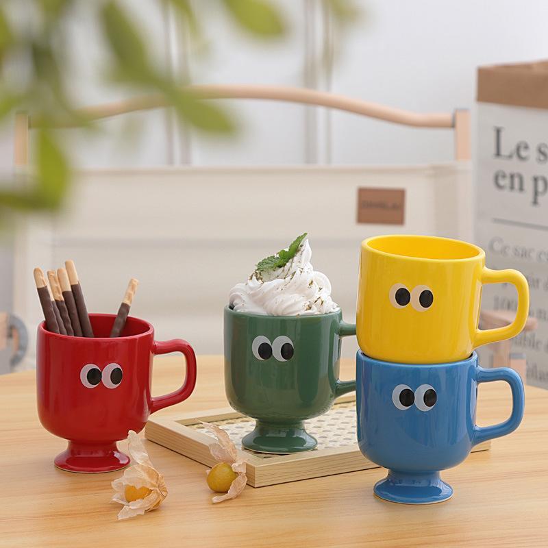 Cute and Quirky Big Eyes Ceramic Goblet Creative Coffee Cup Breakfast Mug Cartoon Children's Milk Water Cup