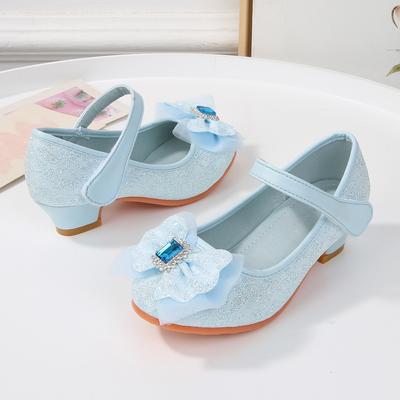 Kinderen Hoge Hak Prinsessen Schoenen, Meisjes Aisha Kristallen Schoenen, Lente en Herfst Nieuwe Kleine Meisjes Kant Strik Enkele Schoenen, Leren Schoenen