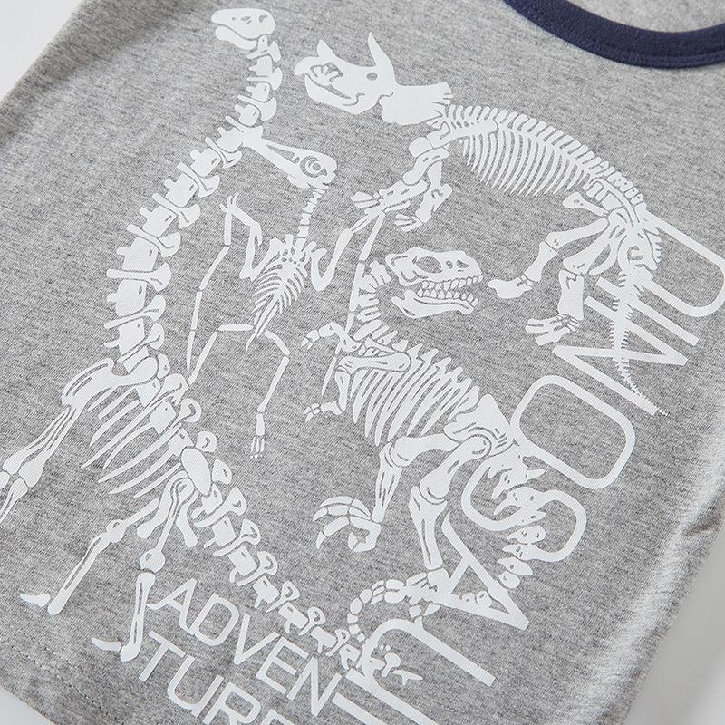 2026 Summer Boys Korean Style Dinosaur Round Neck Cotton T-shirt