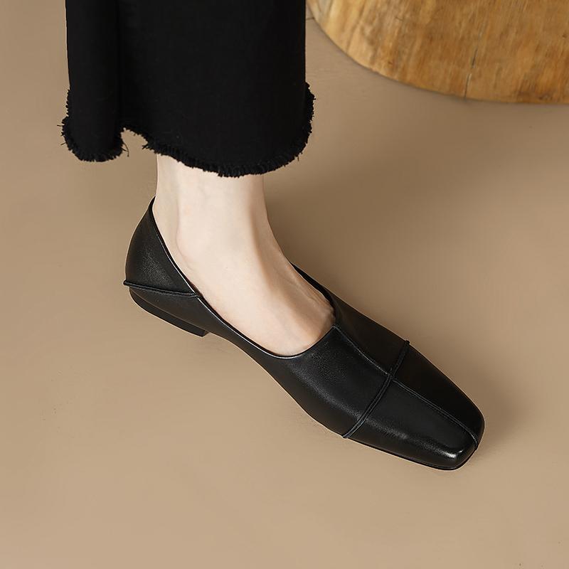 Fashion Cow Leather Square Toe Women Low heel Casual Loafers Women Shoe Without Heel 2025 Spring Autumn Mules Woman Simple White Shoes
