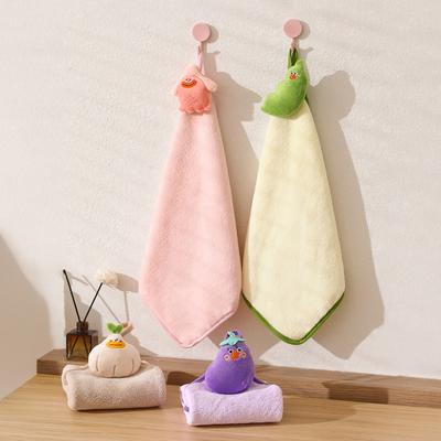 Cartoon Hand Towel, Soft Coral Velvet with Lanyard Towel, Highly Absorbent Hand Drying Towels for Kitchen Bathroom