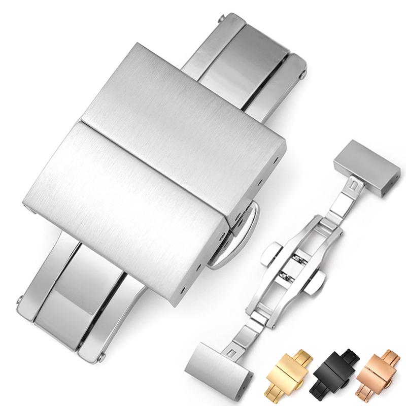High Quality 316L Stainless Steel Butterfly Buckles 16mm 18mm 20mm 22mm Double Press Metal Clasps Rubber Band Deployment Buckle