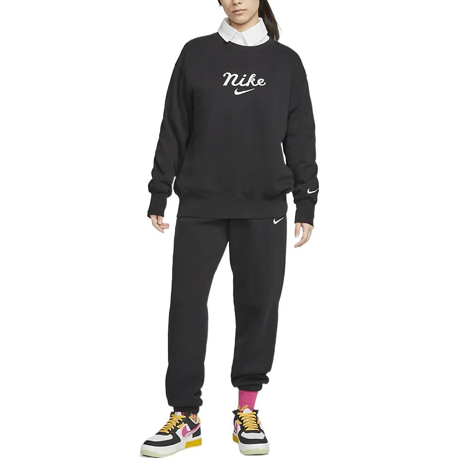 Nike FW22 Letter Logo Print Crew Neck Long Sleeve Sweatshirt Women Sweatshirt Black DZ4626-010