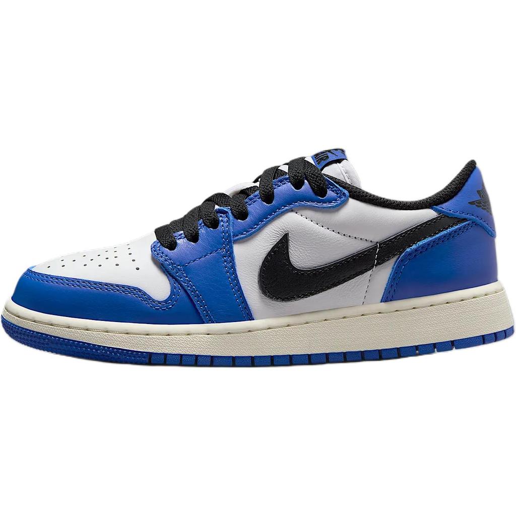 New Jordan Air Jordan 1 Anti-Slip Wear-Resistant Low-Top Children's Basketball Shoes White/Black/Royal Blue Teenagers CZ0858-140