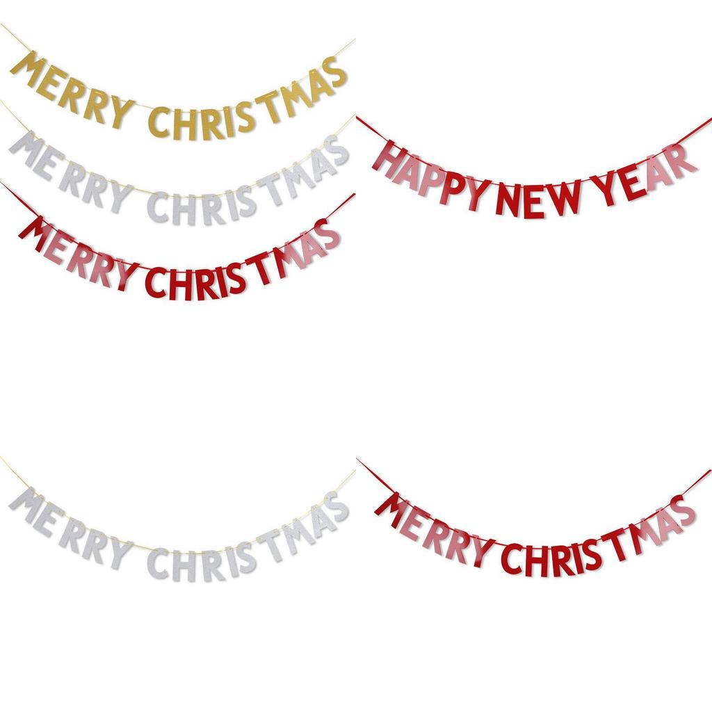 Festive Merry Christmas Happy New Year Banner Bunting For Home Party Decor