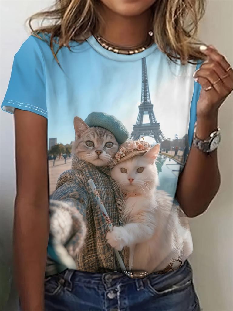 Funny Animal Women's T-Shirts 3d Print Cute Cartoon Cat Casual Short Sleeve Tshirt Fashion Top O-Neck Female Clothing
