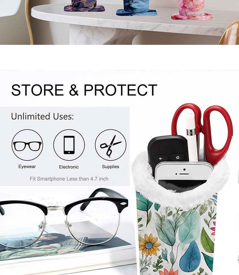 Premium Magnetic Fluffy Eyeglass Stand: Scratch-Proof PU Printed Desktop & Bedside Storage Rack