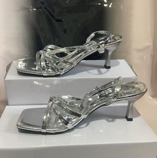 

High heels women s summer 2025 new French temperament stiletto one word fairy square head fashion stiletto sandals 35