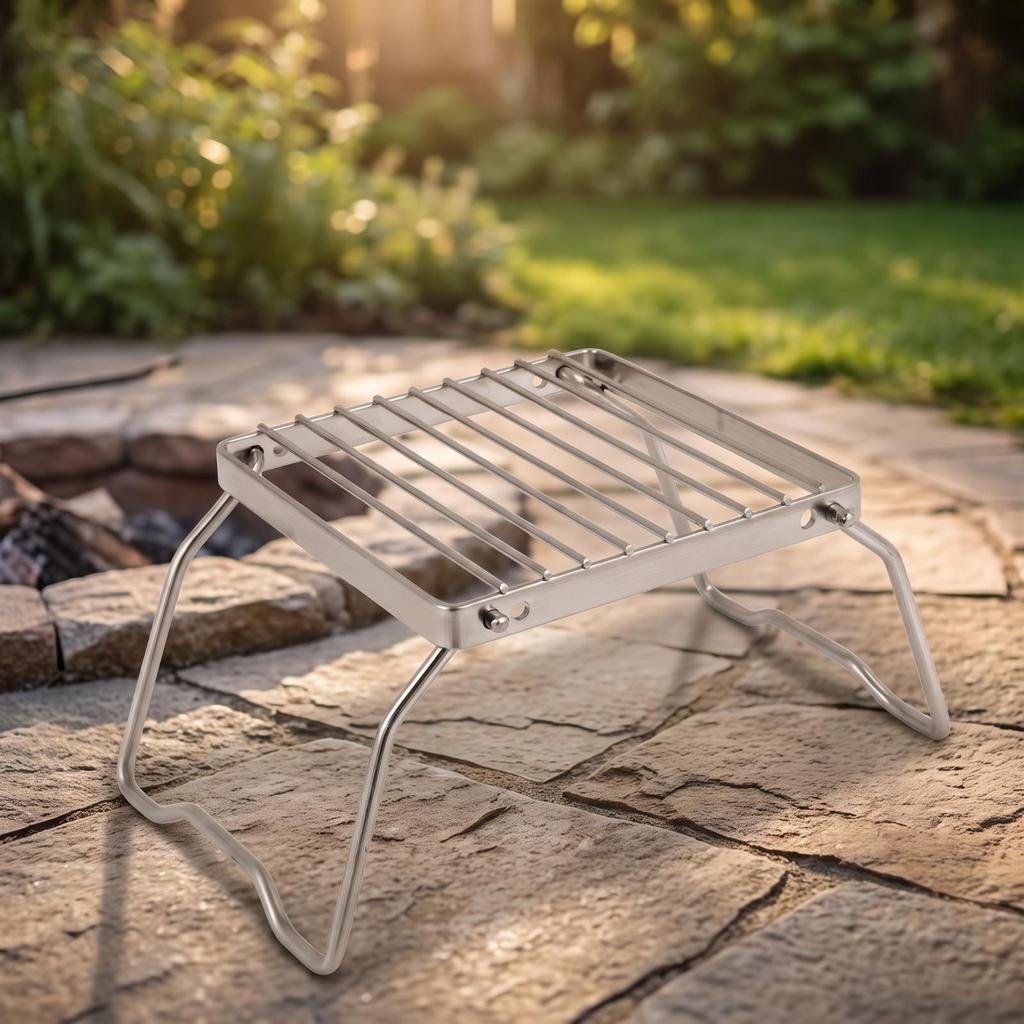 Compact Foldable Camping Burner Rack | Folding Campfire Grill, Space-Saving,