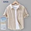ROMON Men's Linen Blend Short Sleeve Casual Shirt