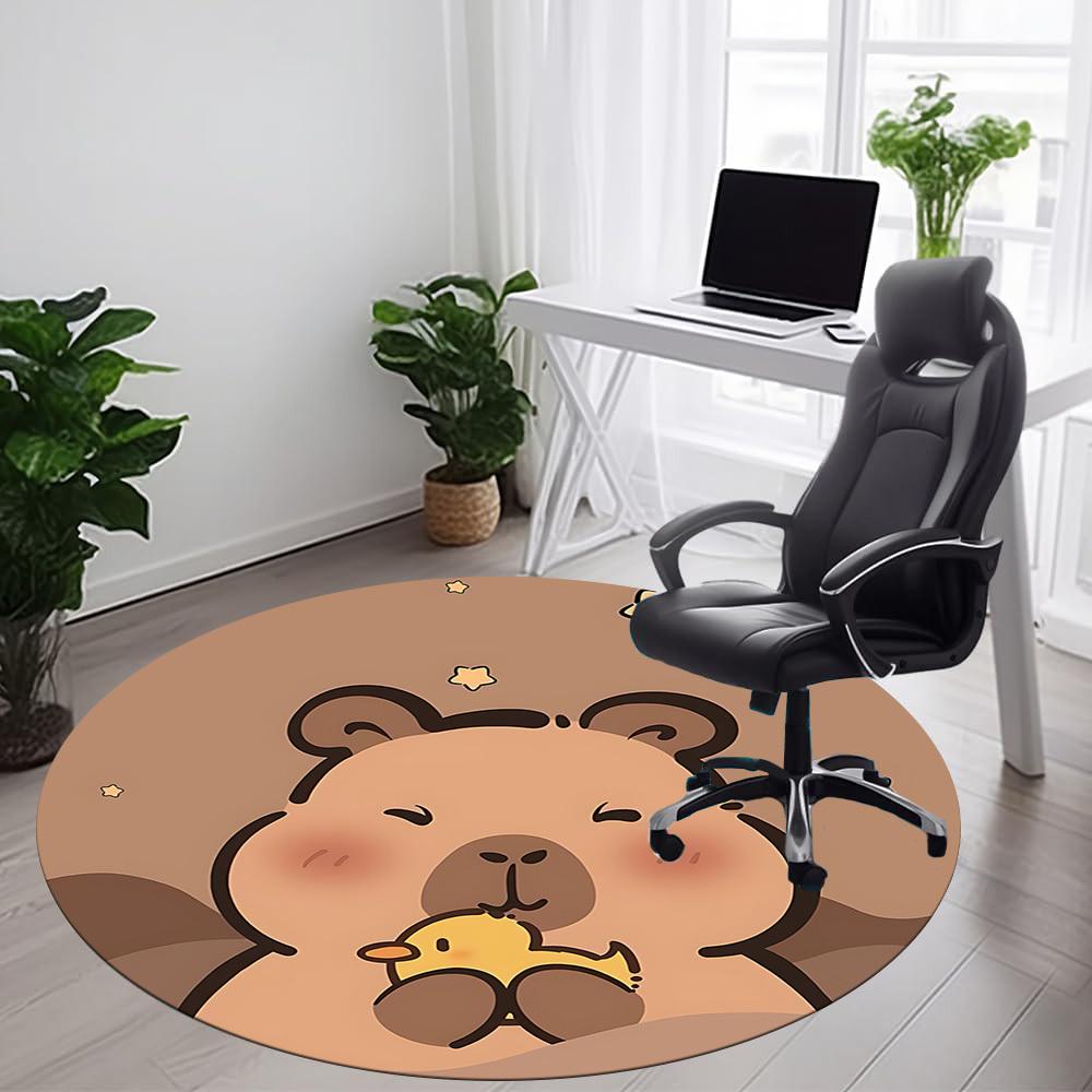 1PC Capybara Office Round Area Rug, Indoor Mat Suitable ForOffice, Under Office Chairs Bedroom Living Room Home Decor, Room Deco, D019