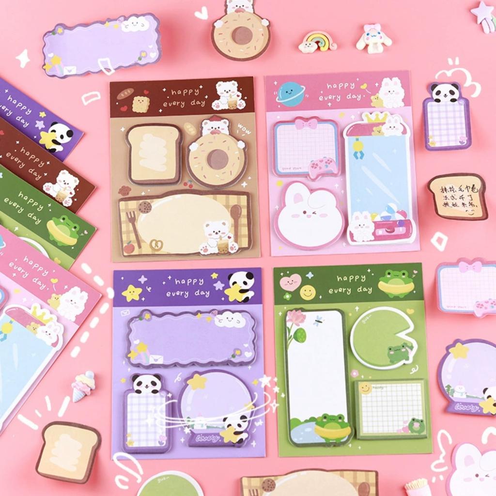 Cute Animal Sticky Notes Set for Students - 4 Packs with, Bear and Designs