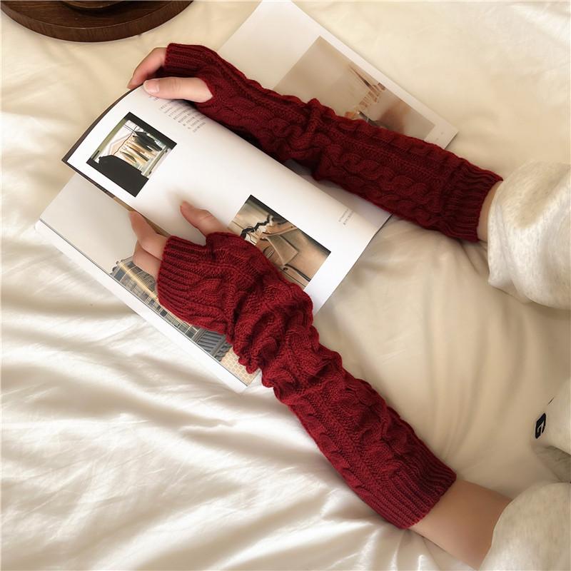 Thumb Hole Arm Sleeves Beautiful Thicker Keep Warm Winter Women Long Gloves Mittens