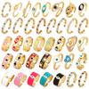 New Colorful Enamel Coated Zircon Finger Ring,Unique Eye Brass 18K Gold Plated Open Adjustable Rings Jewelry Findings Supply P34