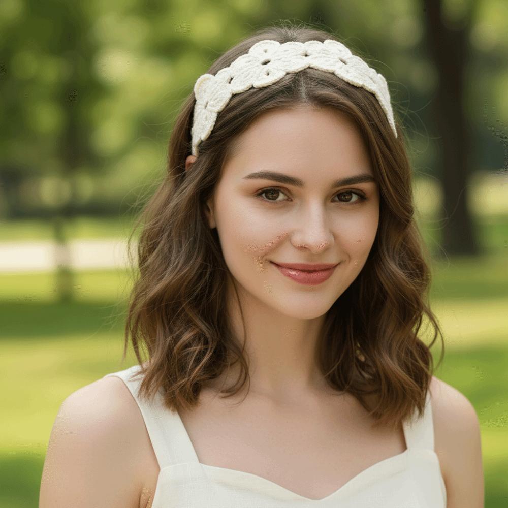 Solid Color Knitted Flower Hair Band Headwrap Hair Scarf Hair Accessories Knitting Headband Women