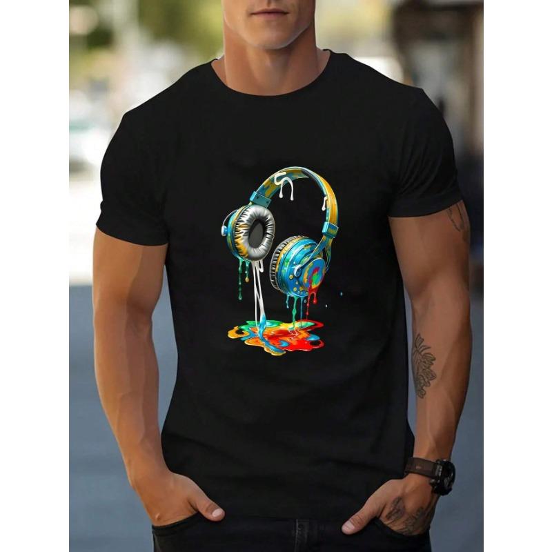 Men Earphone Pattern T-shirt New Fashion Cotton Men Loose Summer Y2K Hip Hop Street Daily Trend Couple Leisure Printing T-shirt
