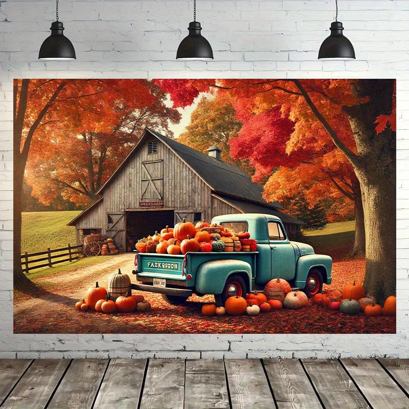2D plane 1 piece of vintage autumn harvest truck background suitable for home office and outdoor use
