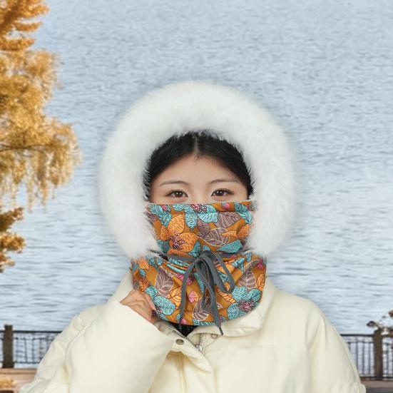 Balaclava Ski Face Cushion for Women Fleece Lined Windproof Floral Scarf Hat Thermal Face Guard Neck Warmer for Cold Weather
