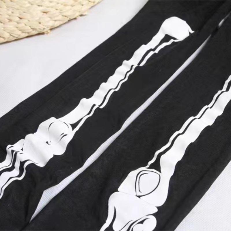 Gothic Halloween Skeleton Costume Footed Tights Summer Women Funny Stockings Skull Print Pantyhose Leggings for Cosplay Party