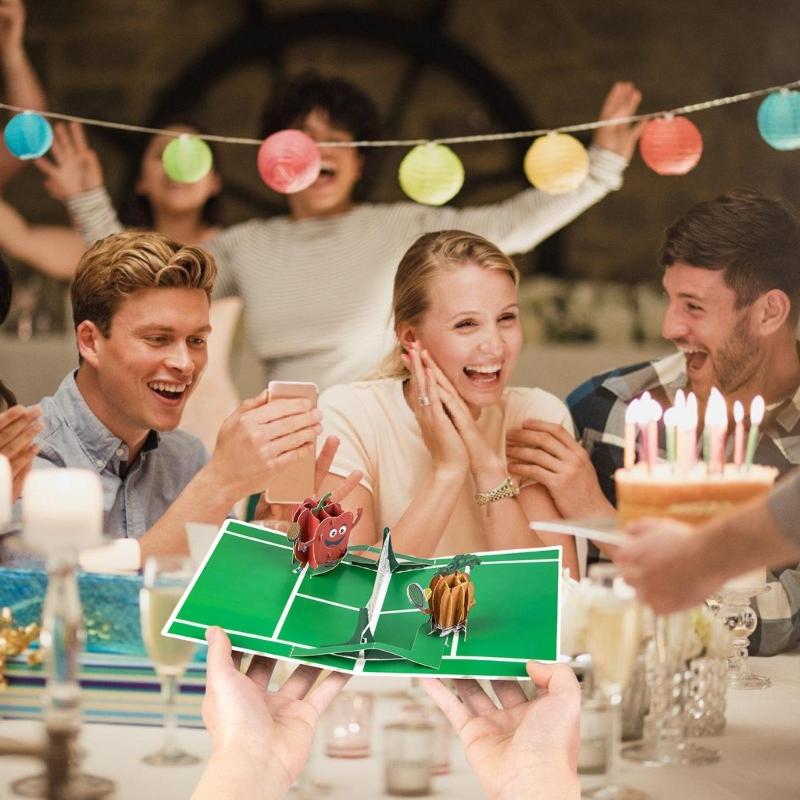 Tennis Theme 3D Greeting Card Happy Birthday Card with Envelope Creative Fathers Day Gift for Dad Grandad Husband