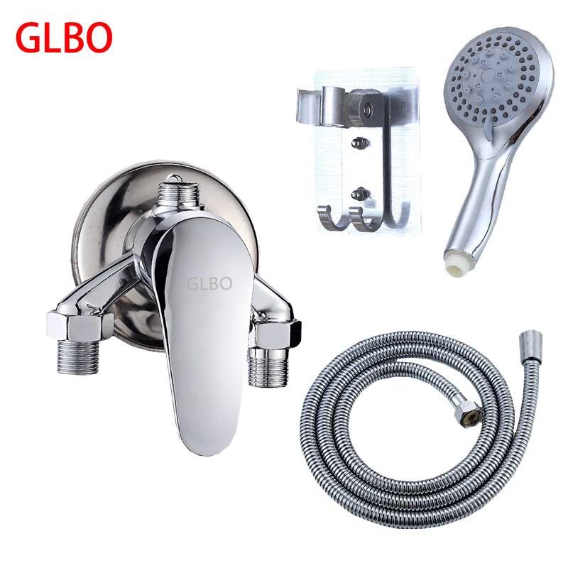 GLBO Exposed Brass Bathroom Mixer Shower Faucet Set